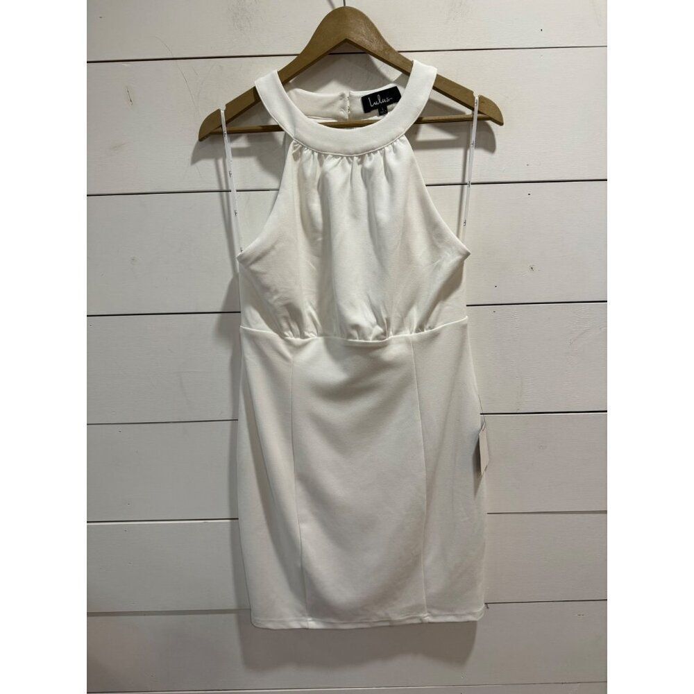NWT LuLus Solid White Sleeveless Halter A-Line Midi Dress Womens Size L